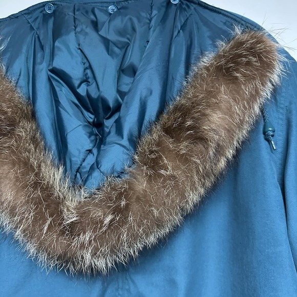 Jacqueline Ferrar Blue Dark Teal Winter Coat Detachable Faux Fur Hood Lined - Picture 13 of 16